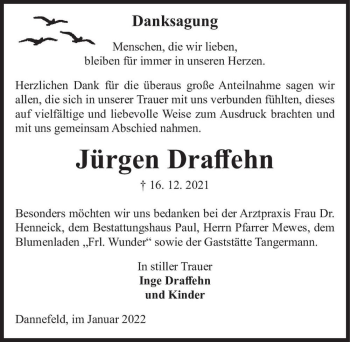 Traueranzeige von Jürgen Draffehn  von Magdeburger Volksstimme