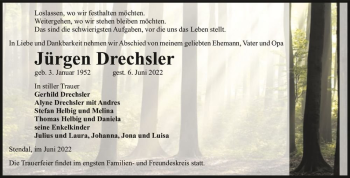 Traueranzeige von Jürgen Drechsler  von Magdeburger Volksstimme