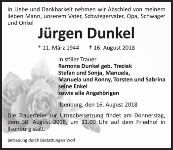 Traueranzeige von Jürgen Dunkel  von Magdeburger Volksstimme