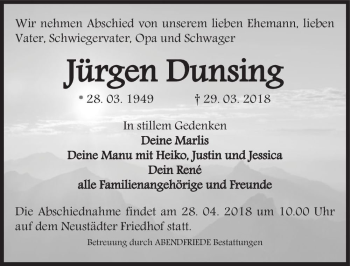 Traueranzeige von Jürgen Dunsing  von Magdeburger Volksstimme