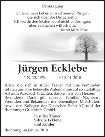 Traueranzeige von Jürgen Ecklebe  von Magdeburger Volksstimme