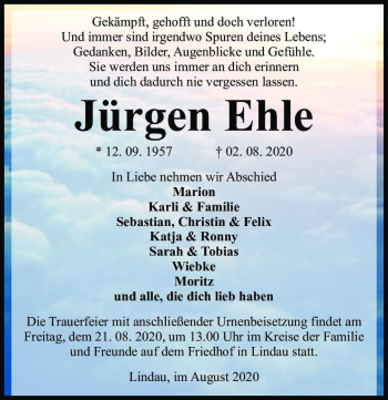 Traueranzeige von Jürgen Ehle  von Magdeburger Volksstimme