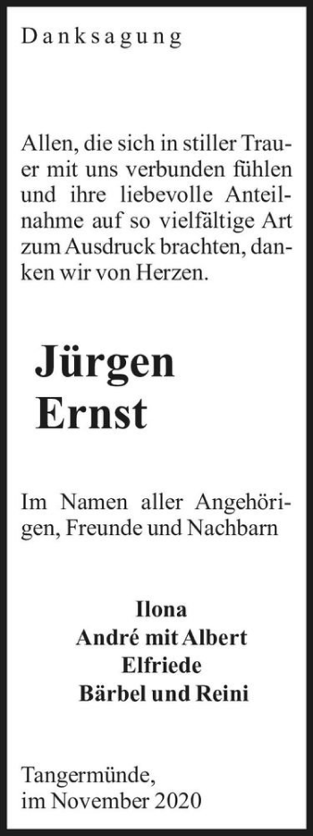 Traueranzeige von Jürgen Ernst  von Magdeburger Volksstimme