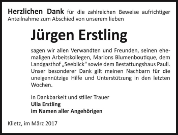 Traueranzeige von Jürgen Erstling  von Magdeburger Volksstimme