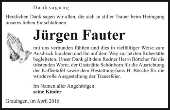 Traueranzeige von Jürgen Fauter  von Magdeburger Volksstimme