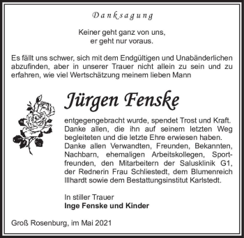 Traueranzeige von Jürgen Fenske  von Magdeburger Volksstimme