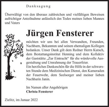 Traueranzeige von Jürgen Fensterer  von Magdeburger Volksstimme