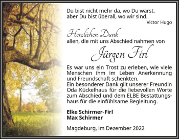 Traueranzeige von Jürgen Firl  von Magdeburger Volksstimme