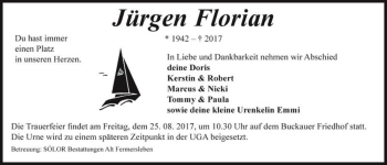 Traueranzeige von Jürgen Florian  von Magdeburger Volksstimme