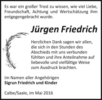 Traueranzeige von Jürgen Friedrich  von Magdeburger Volksstimme