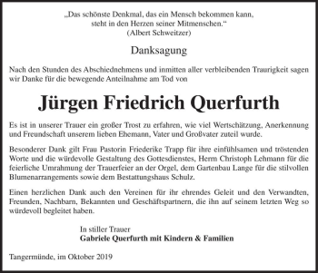 Traueranzeige von Jürgen Friedrich Querfurth  von Magdeburger Volksstimme