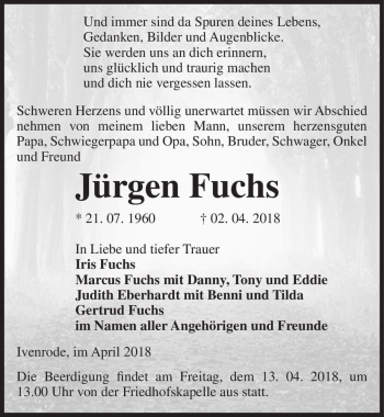 Traueranzeige von Jürgen Fuchs  von Magdeburger Volksstimme