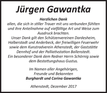 Traueranzeige von Jürgen Gawantka  von Magdeburger Volksstimme