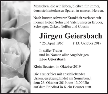 Traueranzeige von Jürgen Geiersbach  von Magdeburger Volksstimme