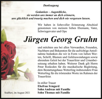 Traueranzeige von Jürgen Georg Gruhn  von Magdeburger Volksstimme