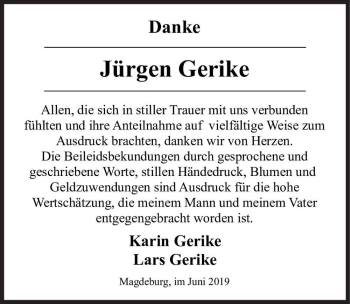 Traueranzeige von Jürgen Gerike  von Magdeburger Volksstimme