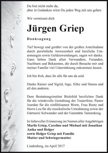 Traueranzeige von Jürgen Griep  von Magdeburger Volksstimme