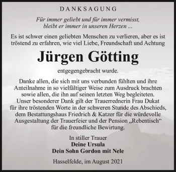 Traueranzeige von Jürgen Götting  von Magdeburger Volksstimme