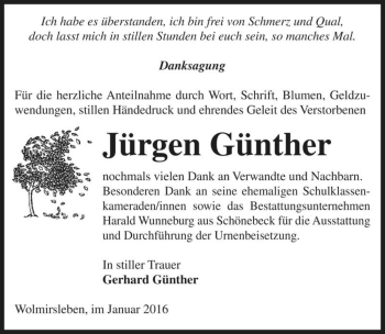 Traueranzeige von Jürgen Günther  von Magdeburger Volksstimme