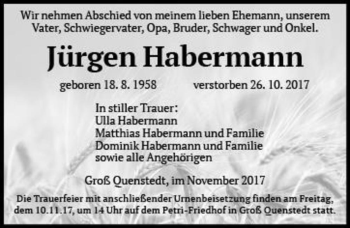 Traueranzeige von Jürgen Habermann  von Magdeburger Volksstimme