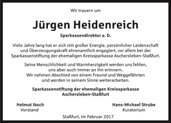 Traueranzeige von Jürgen Heidenreich  von Magdeburger Volksstimme