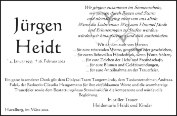 Traueranzeige von Jürgen Heidt  von Magdeburger Volksstimme