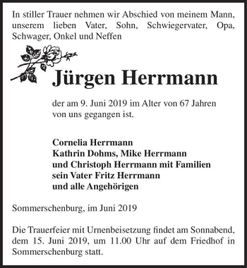Traueranzeige von Jürgen Herrmann  von Magdeburger Volksstimme