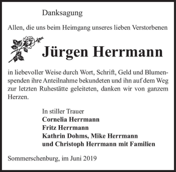 Traueranzeige von Jürgen Herrmann  von Magdeburger Volksstimme