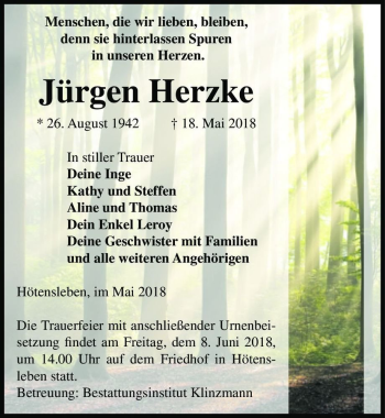 Traueranzeige von Jürgen Herzke  von Magdeburger Volksstimme