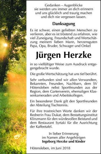 Traueranzeige von Jürgen Herzke  von Magdeburger Volksstimme