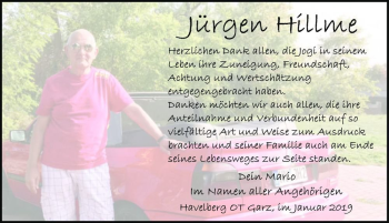 Traueranzeige von Jürgen Hillme  von Magdeburger Volksstimme
