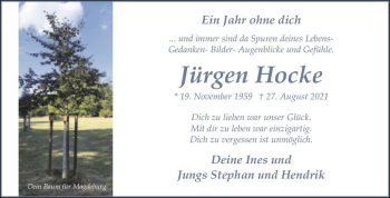Traueranzeige von Jürgen Hocke  von Magdeburger Volksstimme