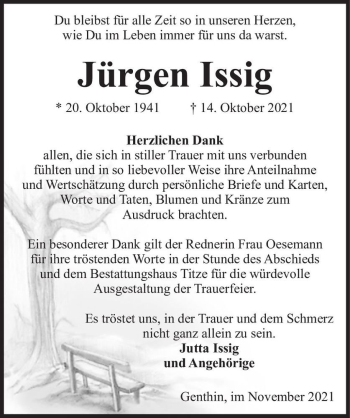 Traueranzeige von Jürgen Issig  von Magdeburger Volksstimme