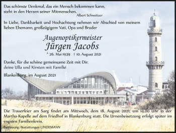 Traueranzeige von Jürgen Jacobs  von Magdeburger Volksstimme