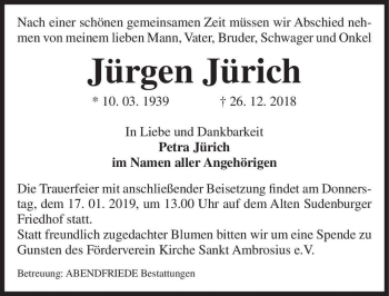 Traueranzeige von Jürgen Jürich  von Magdeburger Volksstimme