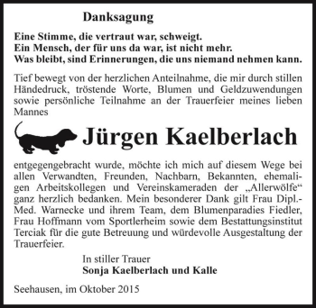 Traueranzeige von Jürgen Kaelberlach  von Magdeburger Volksstimme