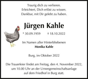 Traueranzeige von Jürgen Kahle  von Magdeburger Volksstimme