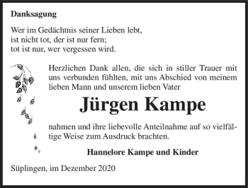 Traueranzeige von Jürgen Kampe  von Magdeburger Volksstimme