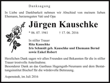 Traueranzeige von Jürgen Kauschke  von Magdeburger Volksstimme