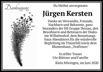 Traueranzeige von Jürgen Kersten  von Magdeburger Volksstimme
