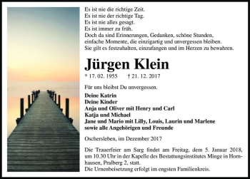 Traueranzeige von Jürgen Klein  von Magdeburger Volksstimme