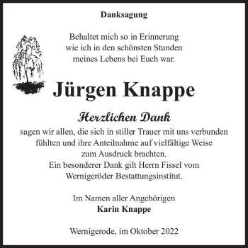 Traueranzeige von Jürgen Knappe  von Magdeburger Volksstimme