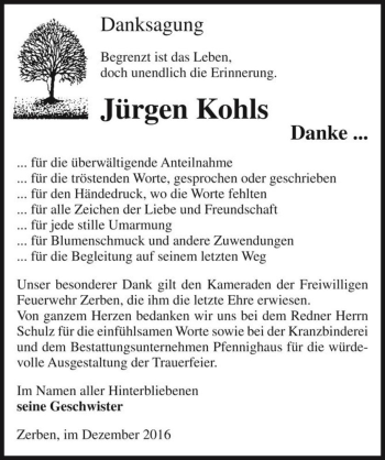 Traueranzeige von Jürgen Kohls  von Magdeburger Volksstimme