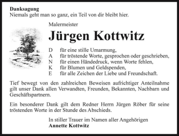 Traueranzeige von Jürgen Kottwitz  von Magdeburger Volksstimme