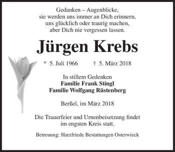 Traueranzeige von Jürgen Krebs  von Magdeburger Volksstimme