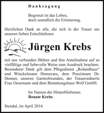 Traueranzeige von Jürgen Krebs  von Magdeburger Volksstimme