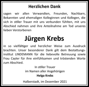 Traueranzeige von Jürgen Krebs  von Magdeburger Volksstimme