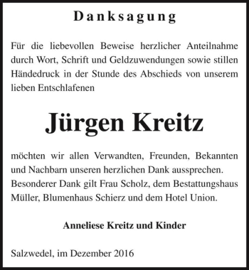 Traueranzeige von Jürgen Kreitz  von Magdeburger Volksstimme