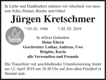 Traueranzeige von Jürgen Kretschmer  von Magdeburger Volksstimme