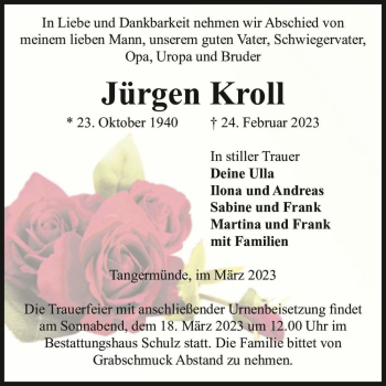 Traueranzeige von Jürgen Kroll  von Magdeburger Volksstimme